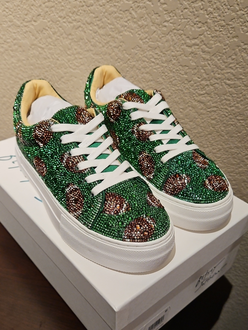 Betsey Johnson - Green Rhinestone Football Sneakers - Women's Size 8M